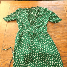 REFORMATION Lucky Mini Wrap Dress Chive Green White Floral Tie Waist Sz Medium