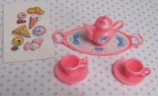 NEW BARBIE Doll Dishes 1997 TEA SET PARTY PINK TRAY coffee pot lid cup saucers
