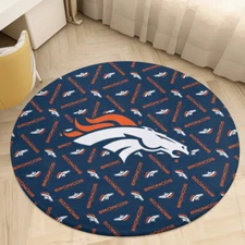 Denver Broncos Print Circular Coral Velvet Floor Mat 35.4" Home Decorative