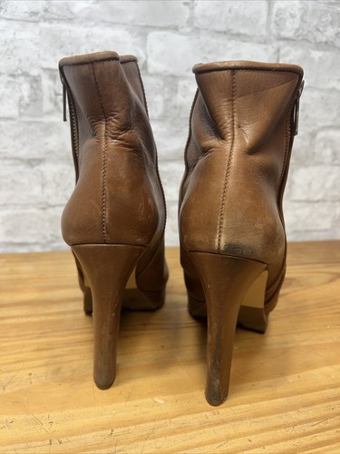 Gianni Bini Ankle Boots Leather Tan Zipper Womens Sz 8M Stack Heels - Picture 3 of 10