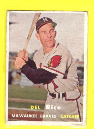 1957 TOPPS #193 DEL RICE MILWAUKEE BRAVES CATCHER - Picture 1 of 2