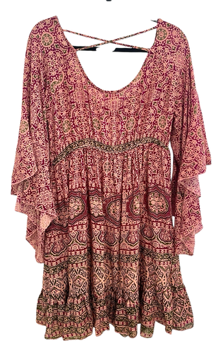 Vestido Campesino con Volantes Talla L Rebelión Nueva Estampado Boho Hippy Angel Festival Rosas - Imagen 8 de 12