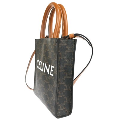 CELINE Mini Vertical Cabas 2Way Shoulder Hand Bag Triomphe Leather
