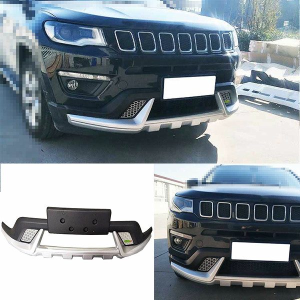 2017-2020 Jeep Compass Black & Silver Front Bumper Diffuser Spoiler Board