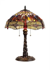 Tiffany Style Stained Glass Jeweled Dragonfly Table Lamp 16.5" W Shade 23" Tall