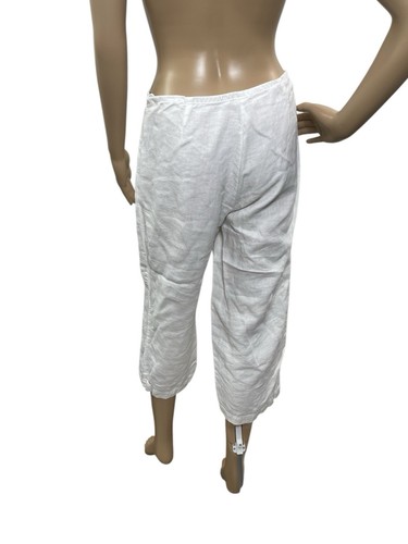 Eileen Fisher Women’s Size PP (XXSP) Solid White Capri Linen Pants - Picture 3 of 5