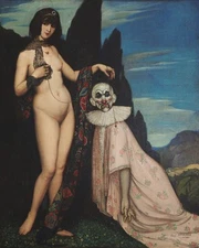 The Woman and the Puppet, Mexican Nude Woman Painting Canvas Print