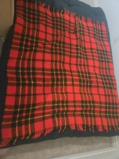 Vintage Stadium-Throw Blanket Red, Black Yellow Plaid 52"x49" EUC With Fringe