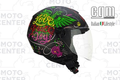 CASCO DEMI JET CGM 167S FLO JOY NERO AZZURRO VERDE OPACO TAGLIA XL (60 Cm.)