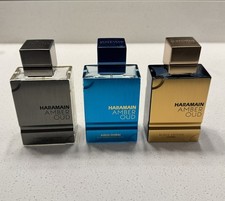 Al Haramain Amber Oud Aqua Dubai, Carbon, Black EDP Spray 3.38 oz Bundle 