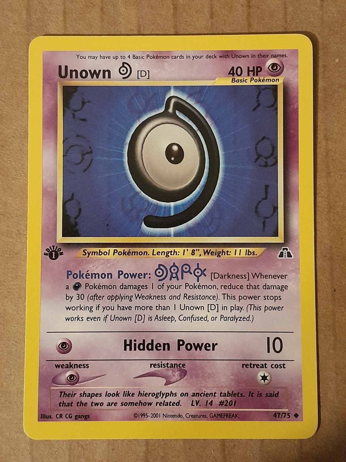 Pokemon Unown D 47/75 Neo Discovery 1st Edition LP See Pictures