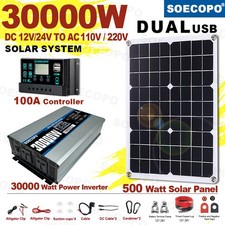SOECOPO 30000W Solar Power System | 500W Panel + 100A Controller + Inverter