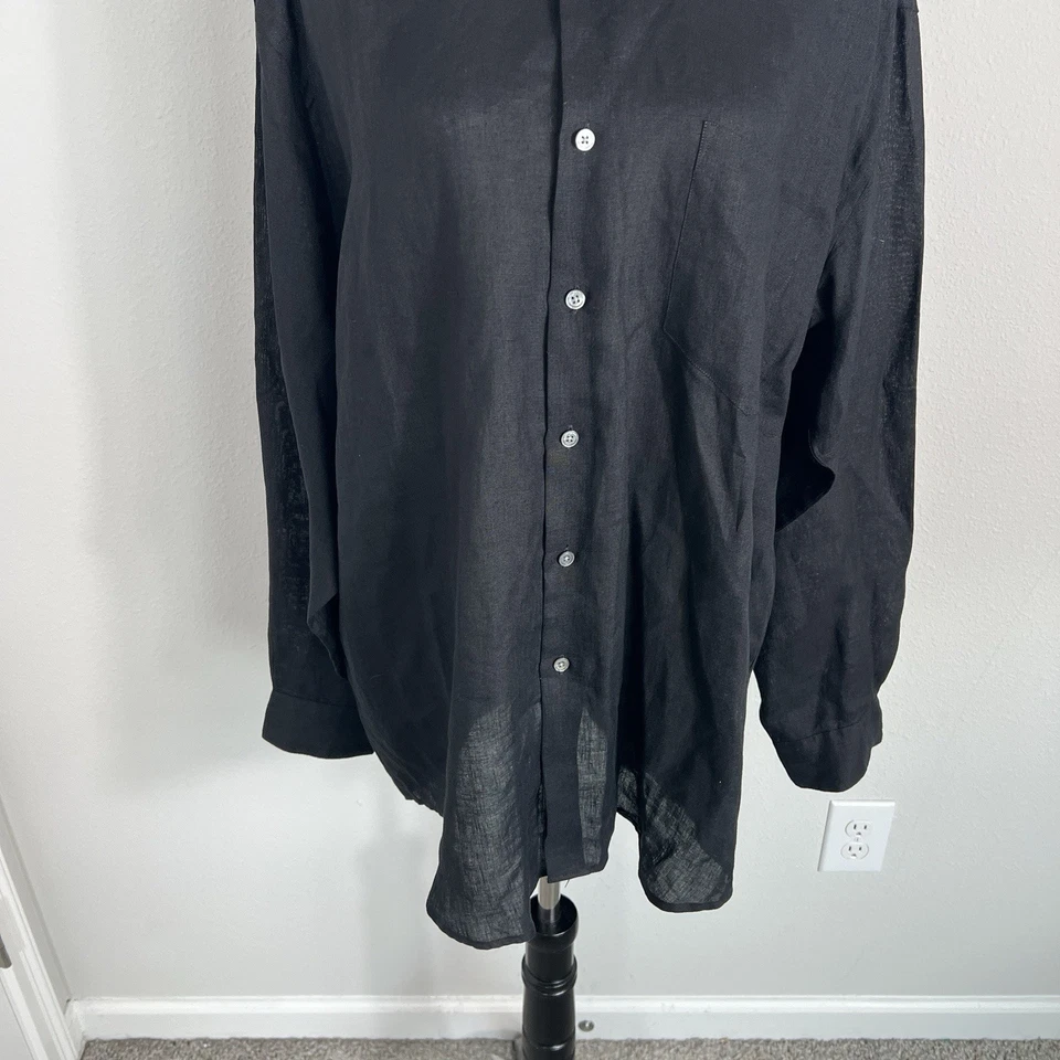 Camisa Metropolitan View Vintage 100% Lino Irlandés Sin Cuello Abotonada Talla Grande Foto 3 de 4