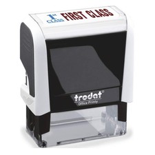 Trodat Stamp 4912 Office Printy with English Text FIRST CLASS   Self Inking, Red