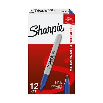 Permanent Markers, Fine Point, Blue, 12 Count