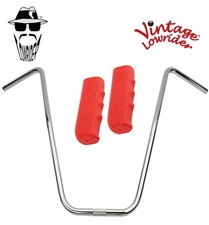Original Lowrider 24" 22.2 D Handlebar Chrome Custom 120mm Grips Solid/Red