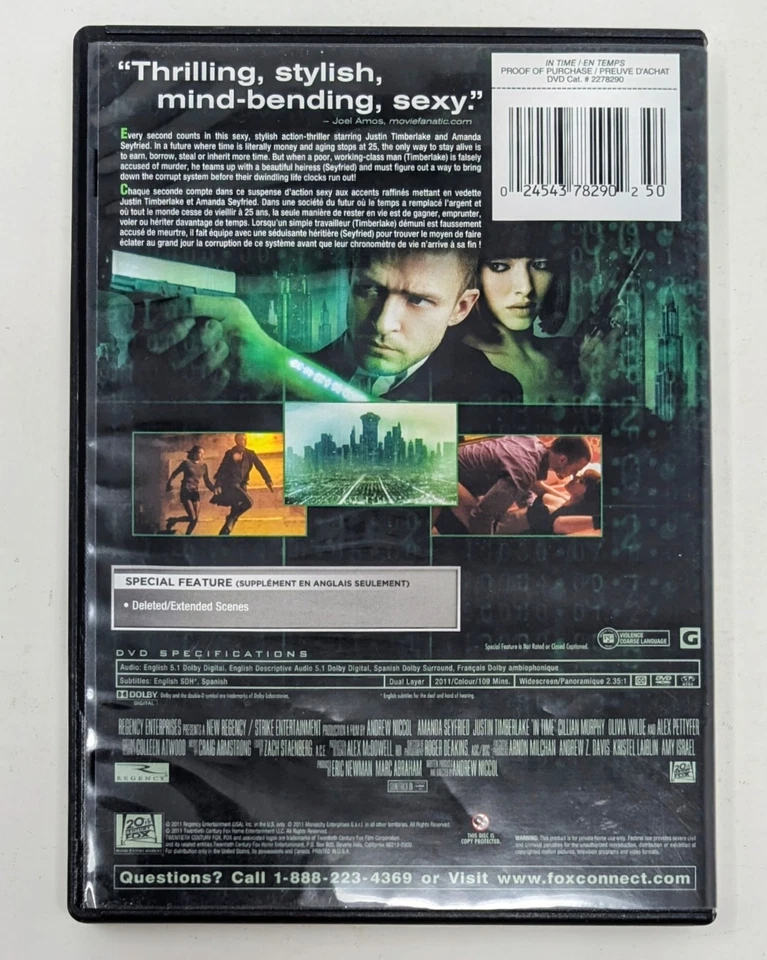 DVD In Time (2011) - Región 1 - FR/EN/ES - EN MUY BUEN ESTADO+ (Probado) Foto 3 de 4