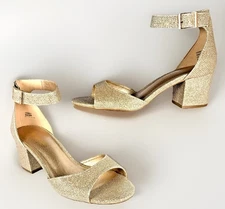 DREAM PAIRS Womens Open Toe Sandals Low Block Heel Dress Shoes Gold Glitter, 9