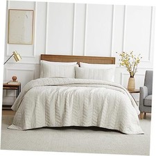 Cotton Quilt Size Bedding Sets with Pillow Shams,White Lightweight King Beige