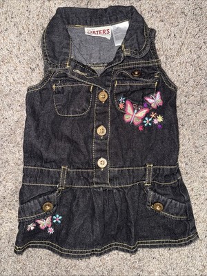Vtg Carter's Baby Girl Denim Embroidered Butterfly Western Dress 2T *no belt*