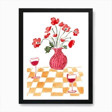 Flowers and Wine Art Print Framed Wall Art Poster Canvas Print Picture