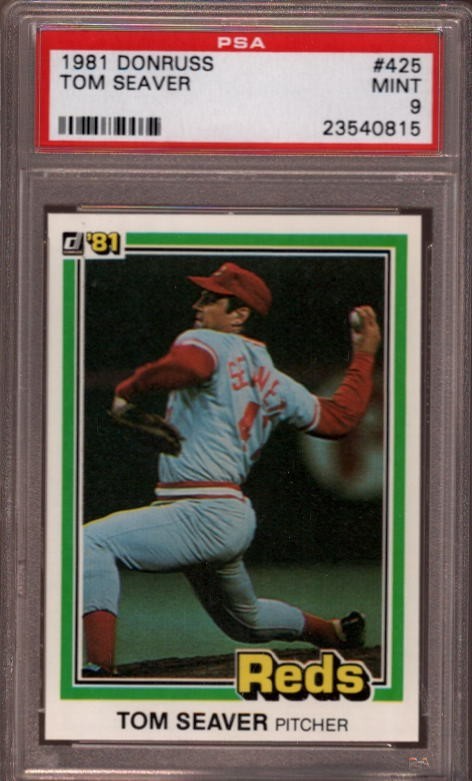 1981 DONRUSS # 425 TOM SEAVER (HALL OF FAME) CINCINNATI REDS (RARE) PSA 9 MINT