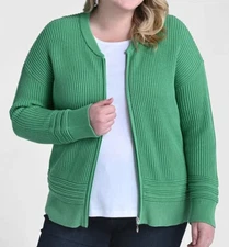 CJ Banks Size 3X Bright Green cardigan sweater, zip front, long sleeve NWT