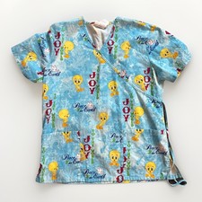 Women  s LOONEY TUNES Tweety Bird Joy to the World Christmas Scrub Top Size Med