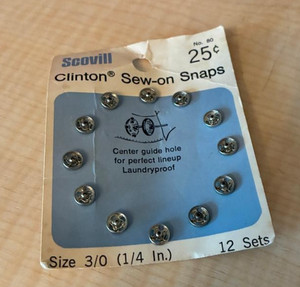 Vintage Scovill Clinton Sew-on Snaps Size 3/0 (1/4”) 12 sets 