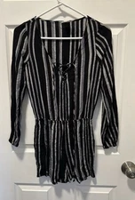 Mimi Chica Women’s Black And White Striped Romper Size Small