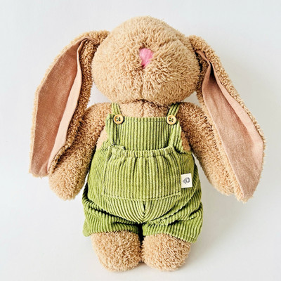 Coco Village Bunny Rabbit Plush 12'' Brown with Green Corduroy Overalls Long Ears
