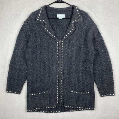 Vintage Nomadic Traders Shetland Wool Full Zip Sweater Chunky Knit Fisherman