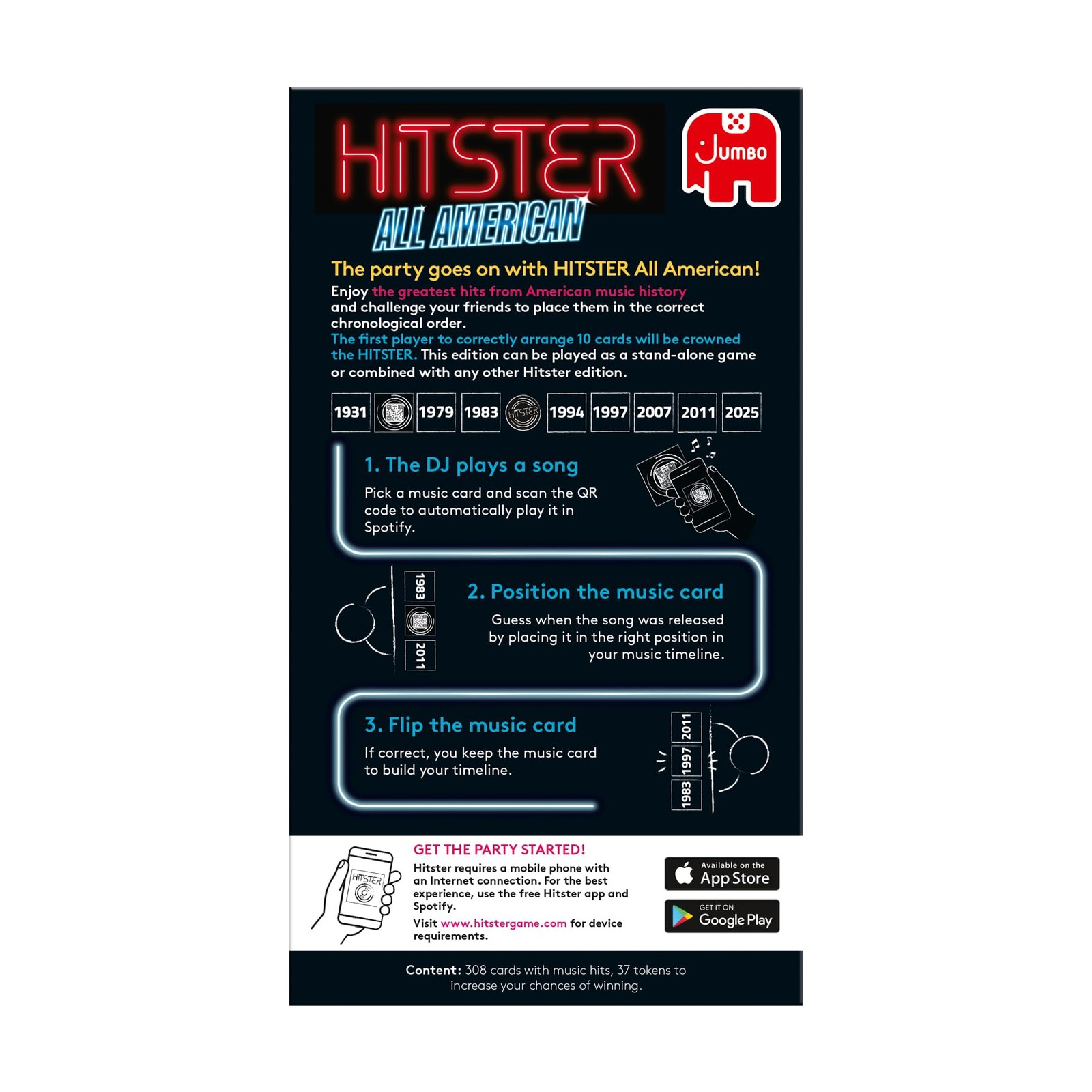 Jumbo Hitster - All American, Fun Music Quiz Card Game, 2-10 Players - 300 Best