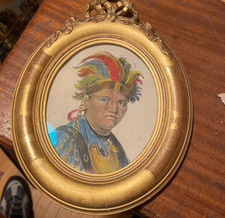 Mohawk Häuptling  seltene Lithographie mit Aquarell original Brodtmann 1824
