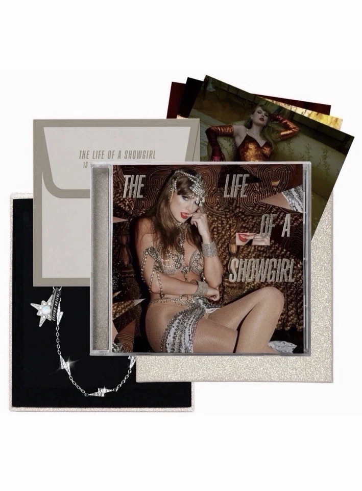 Taylor Swift The Life of a Showgirl Deluxe Limited CD set of 4 SEALED w/Jewelry Foto 3 de 4