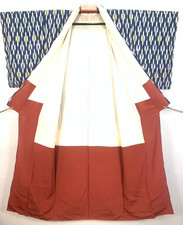 Unused S Omeshi Silk Kimono Blue Yagasuri Arrow Feather Japan FedEx Shipping Zen