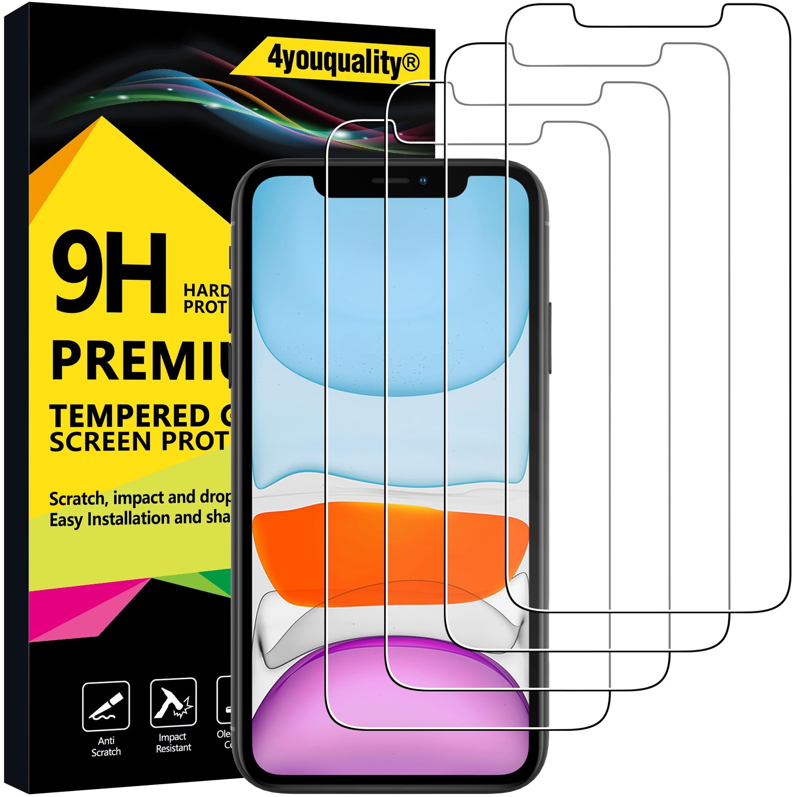 4youquality [4-Pack Screen Protector for iPhone 11 and XR Transparent