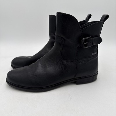 Ecco Black Leather Chelsea Ankle Boots Womens 40  US 9 9.5 Buckle Side Zip