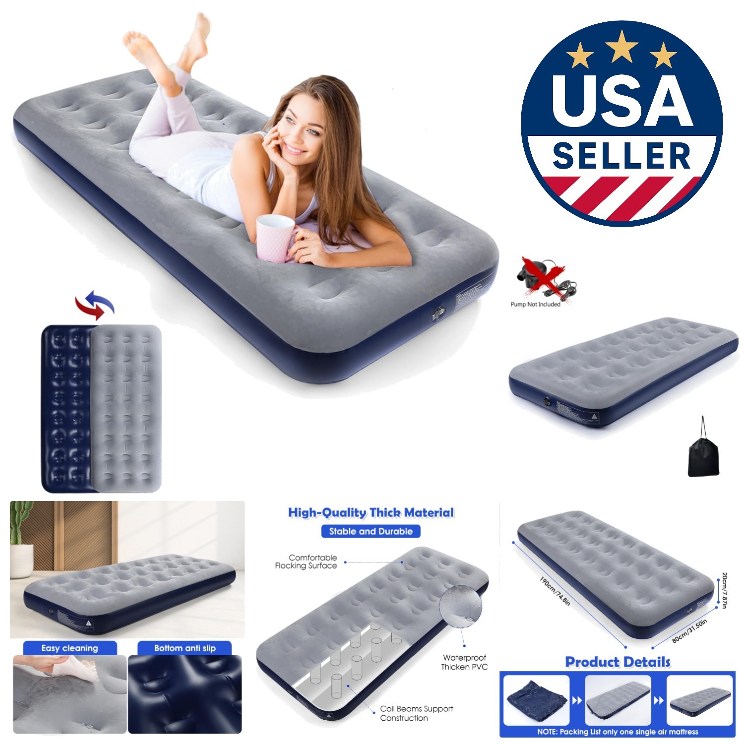 Lightweight Inflatable Air Bed, Soft Flocked Surface - Perfect for Outdoor Use