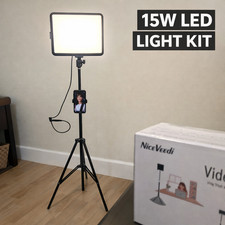 NiceVeedi LED Video Light Kit 15W 2800-6500K Tripod Stand USB Content Creation