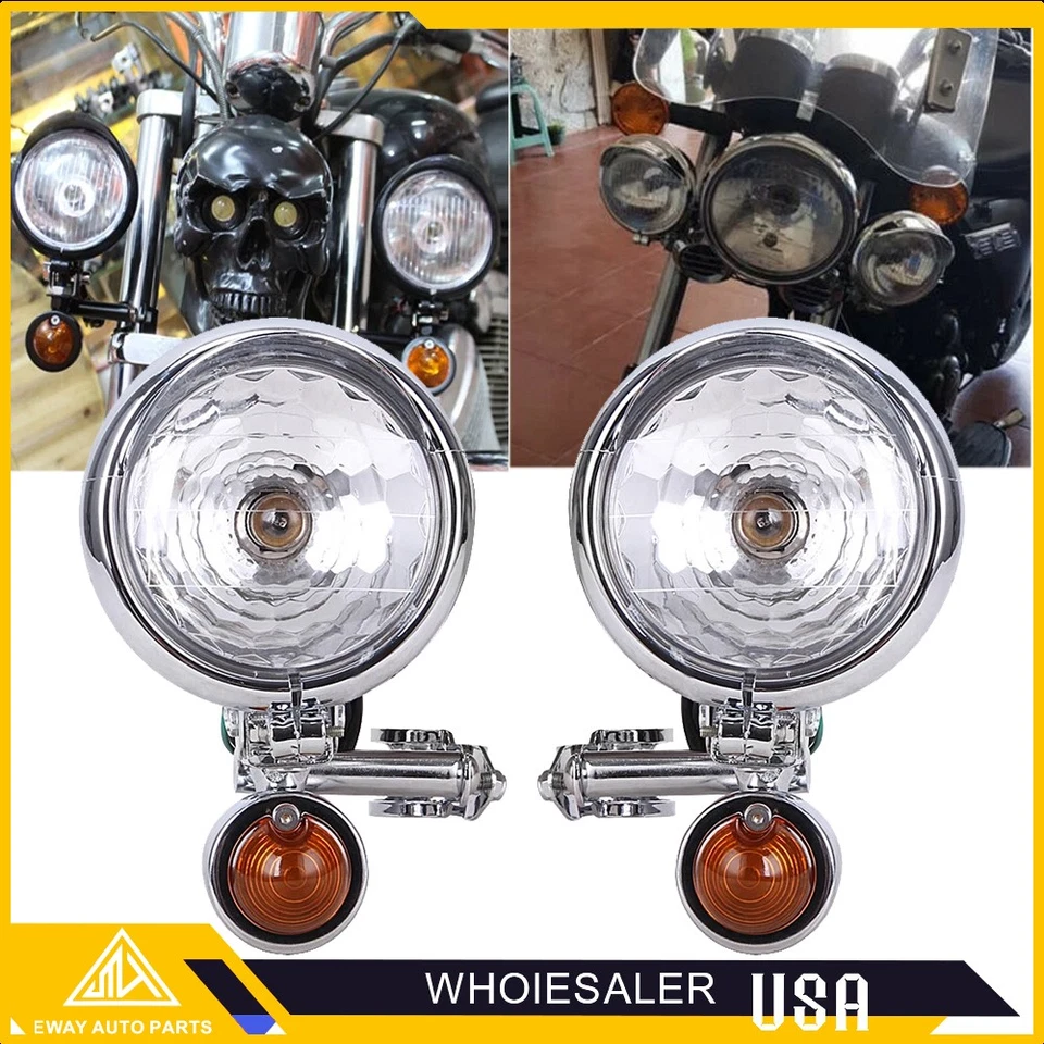 Barra de luz de señal de giro antiniebla punto de paso cromada para Harley Softail Dyna Sportster Foto 2 de 4