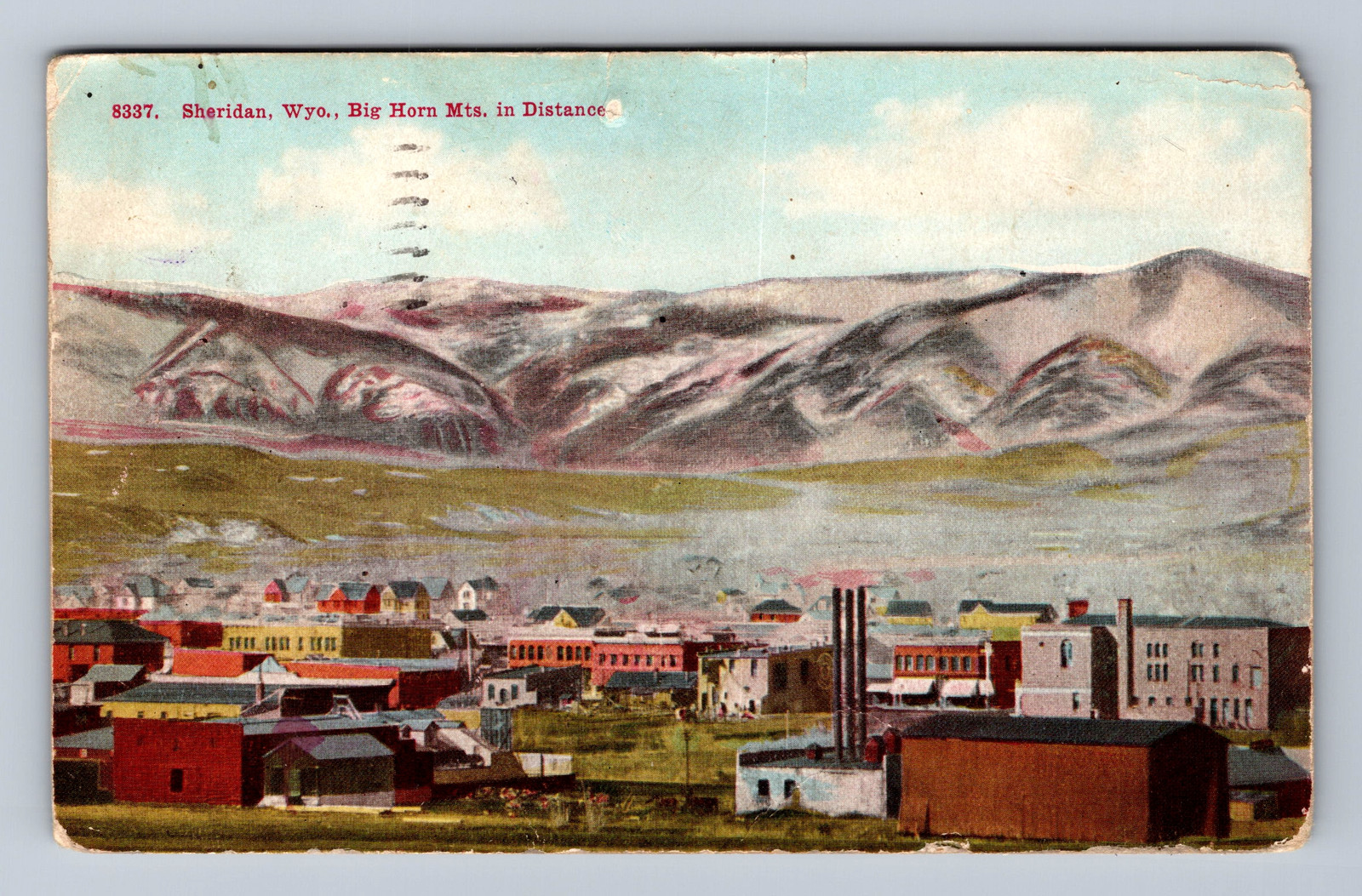 Vintage 1913 Postcard of Sheridan WY with Big Horn Mountains View