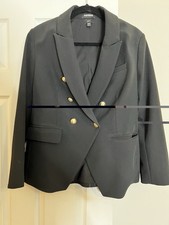 Express Womens Large Supersoft Twill Double Breasted Gold Button Blazer Black