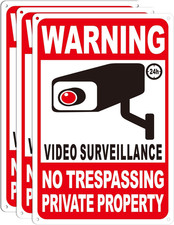 3-Pack Private Property No Trespassing Signs, 12"X8" Outdoor Video Surveillance