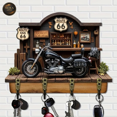 Wand Schlüsselanhänger 30cm - Motorräder Route 66 Organizer 2D 4 Haken Eingang