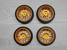 Gold Anodised Alloy Wheels & Tyres 12mm Hex Thunder Tiger Subaru Impreza