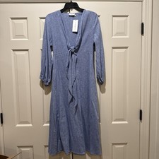 Harshman NEW Novella Knotted Linen Midi Dress Indigo Blue Size X-Small MSRP $322