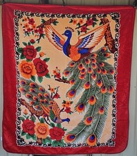 PEACOCK BIRD ROSE FLOWER COLORFUL QUEEN SIZE ...