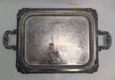 GRANDE VASSOIO PESANTE RIPRODUZIONE SHEFFIELD PLACCATO ARGENTO MANICO