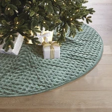 FRONTGATE Rumi Velvet Quilted Christmas Tree Skirt Forest Green w/Gold 72" Large